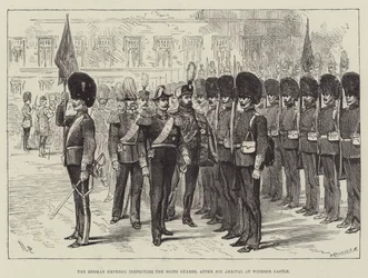 De Duitse Keizer inspecteert de Scots Guards, na zijn Aankomst op Windsor Castle